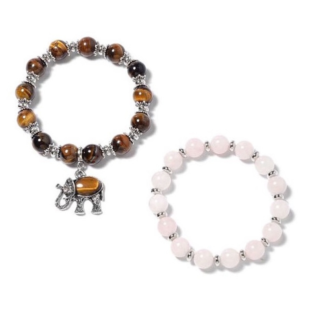 🆕 Tigers Eye & Rose Quartz Stretch Bracelet Set